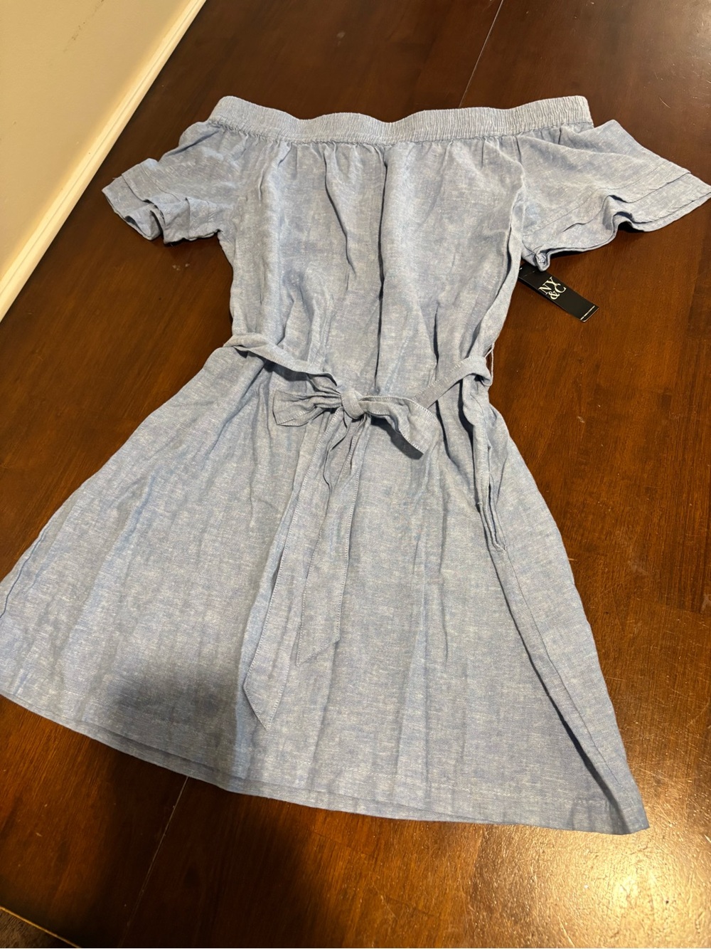 NY&Co Chambray Off-Shoulder Tie-Waist Dress